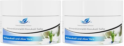 Naturprodukte Schwarz – Schwarzkümmelöl Kanuka Salbe mit Aloe Vera – Creme bei Neurodermitis, gegen trockene Haut und Juckreiz, Intensivpflege ohne Alkohol, 100ml (Packung mit 2)