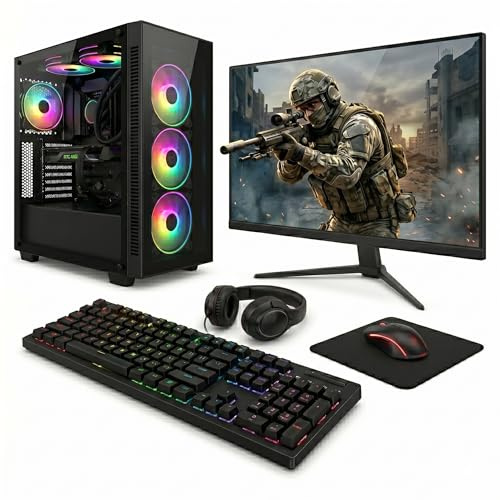 Computek RGB Gaming PC Complete Setup | Intel i5 Processor, 16GB RAM, 256GB SSD + 1TB HDD, GT 730, 22 Desktop Monitor, High-Airflow 6-Fan Case, Windows 11, Wi-Fi