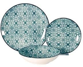 1CONFEZION SERVIZIO DI PIATTI MAIOLICA VERDE ACQUA IN PORCELLANA - servizio contenente 18 piatti NextradeItalia Mod.FERX.FERRDDTEW
