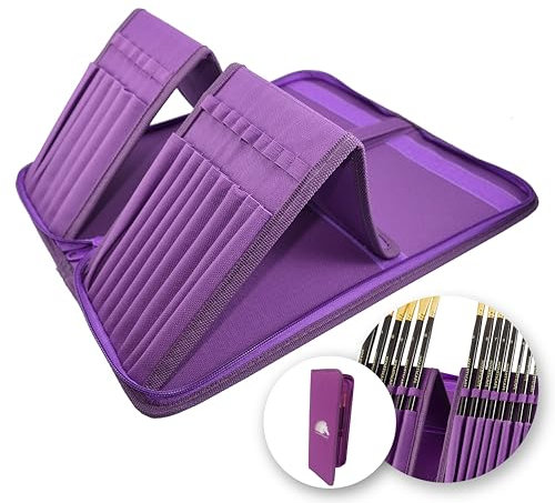 Myartscape Paint Brush Holder, Purple Case Organizer for 15 Long Handle Brushes - Art Storage for Acrylic, Oil & Watercolor Paintbrushes - Premium Artist Quality Supplies