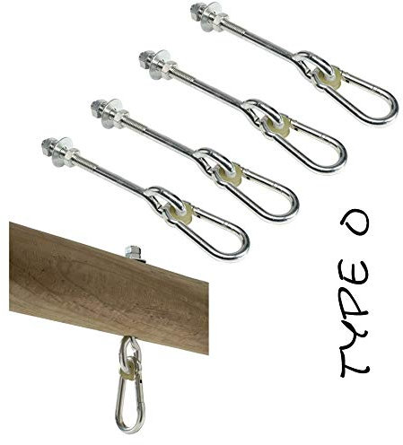Gartenwelt Riegelsberger Lot de 4 crochets de balançoire type O avec mousqueton M10 pour poutres de 70 à 100 mm à visser