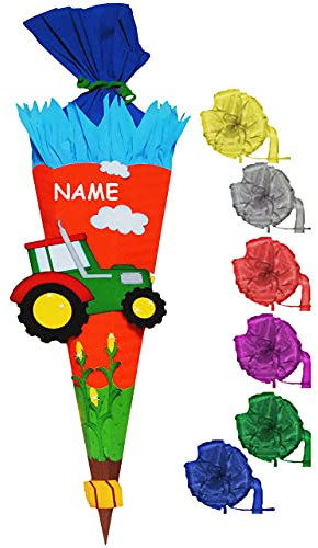 alles-meine.de GmbH BASTELSET Schultüte - Traktor & Bauernhof - 70/85 cm - incl. Schleife + Name - mit/ohne Kunststoff Spitze - Zuckertüte - Set zum selber Basteln - 6 ec..