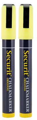 Securit Flüssigkreide-Marker, 2-6 mm Strichbreite, Keilspitze, Gelb, 2er-Pack | Für nicht-poröse Oberflächen wie Kreidetafeln, Glas, Spiegel