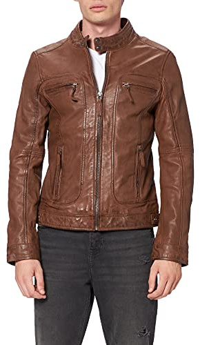 Oakwood 60901 - Veste en cuir - Col à boutons - Manches longues - Homme - Marrone (Marron (Cognac)), XL