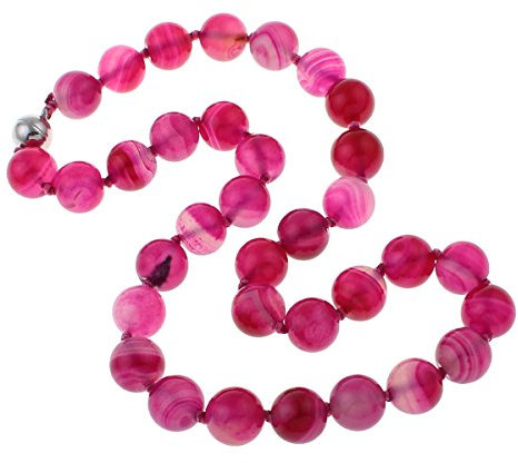 Treasure Bay 12mm Natural Gemstone Beaded Necklace For Women (Pink Agate)