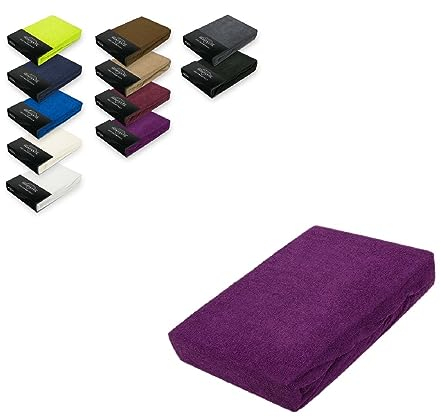 EXKLUSIV HEIMTEXTIL Frottee Spannbettlaken 140-160 x 200 cm 80% Baumwolle, 20% Polyester Öko - Tex Zertifiziert, Markenqualität, Matratzenhöhe bis 25 cm, Lila