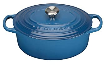 Le Creuset Signature Enamelled Cast Iron Casserole Dish with Lid - Oval, Marseille Blue, 25 cm, 3.2 Litres, 211782520