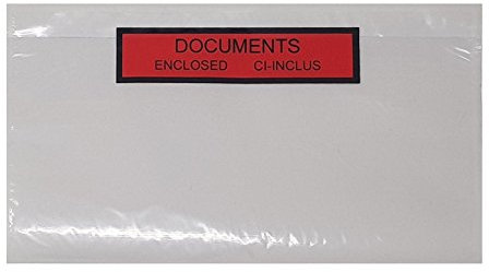 De 100 a 10 000 Pochettes porte document ci-inclus format A6 (A4 plié en 4) adhésives transparente, imprimée documents ci-inclus et documents Enclosed - Pochette d’Expédition autocollante C6 165 x 122 mm pour petit colis, paquets, Pochette autocollant fort REF UGPAI1-100