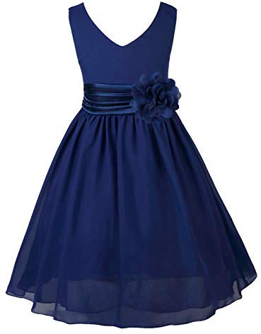 IINIIM Fille Robe de soirée Sans Manches Robe plisssé En Col V Mousseline d'été Enfant Bleu Marine 4 ans