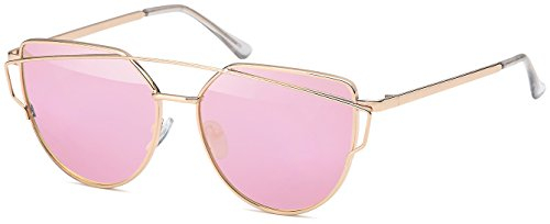 Cateye Damen Katzenaugen Sonnenbrille pink verspiegelt - fashion mirrored Metal Frame Women Sunglasses (pink-cat-schmal)