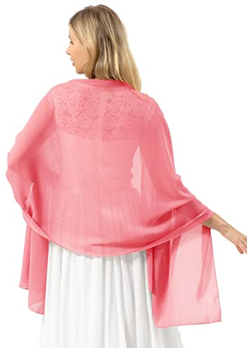 bridesmay Damen Halstuch Sommer Schal Festliche Stola für Abendkleid Hochzeit Chiffon Silk Scarf Rosa Coral L