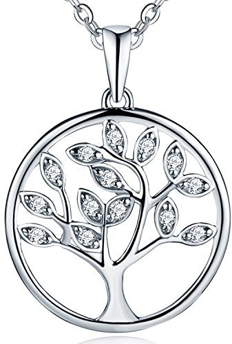 JO WISDOM Tree of Life Necklace,925 Sterling Silver AAA Cubic Zirconia April Birthstone Family Tree Pendant Necklace,Jewellery for Women