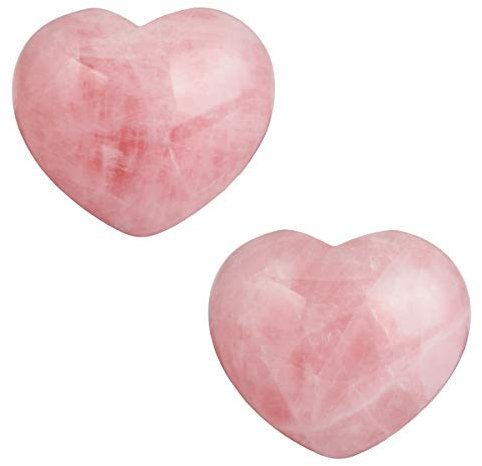 mookaitedecor Quartz Rose Cœur Pierre Meditation Lithothérapie,Reiki Cœur Decoration pour Guérison des Cristaux Naturelle Anti Stress,Lot de 2