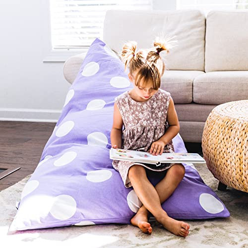 Butterfly Craze Stuffed Animal Storage Beanbag Chair Cover, Toddler Toy Organizer, Fill with Stuffed Animals for a Beanbag Floor Chair, Purple Polka Dots