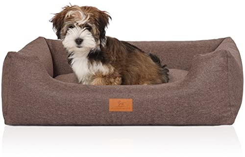 Knuffelwuff Hundebett Lotte aus Velours mit feinem Handwebcharakter M-L 85 x 63cm Graubraun - Abnehmbarer Bezug - waschbar - für große, mittelgroße und kleine Hunde