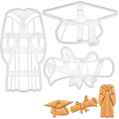 3er Set Abschlussfeier Ausstechformen (Formen: Doktorhut, Zeugnis und Talar), 3 Teile, Bakerlogy