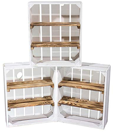 3X Vintage-Möbel 24 Neu weiße/Weisse Kiste Flach mit 2 geflammten/flambierten Mittelbrettern 50cmx40cmx16cm Gewürzregal Ablage Obstkiste Weinkiste Wandregal Holzkiste Regalkiste Box Regal