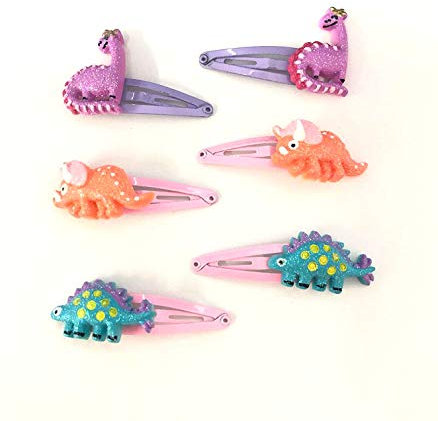 Lot de 6 pinces à cheveux dinosaures à paillettes pour filles
