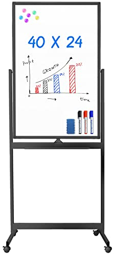 maxtek Mobiles Whiteboard, 100 x 60 cm Doppelseitiges Whiteboard mit Ständer, Magnetische, Aluminiumrahmen - mit Stifte, Schwämme, Magnete