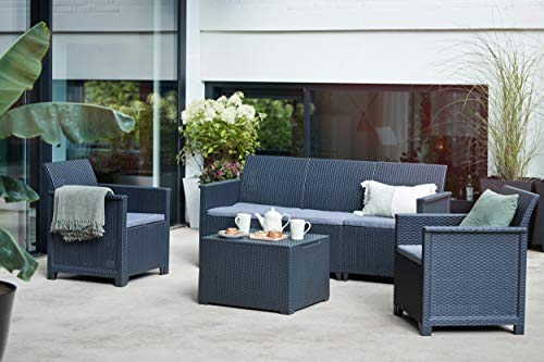 Lounge-Set 4-TLG. bestehend aus: 3er Sofa, 2X Sessel und Kissenbox Tisch - stilvolle Sitzgruppe in Rattan Optik - inklusive Sitzkissen - ergonomische Rückenlehnen für maximalen Sitzkomfort