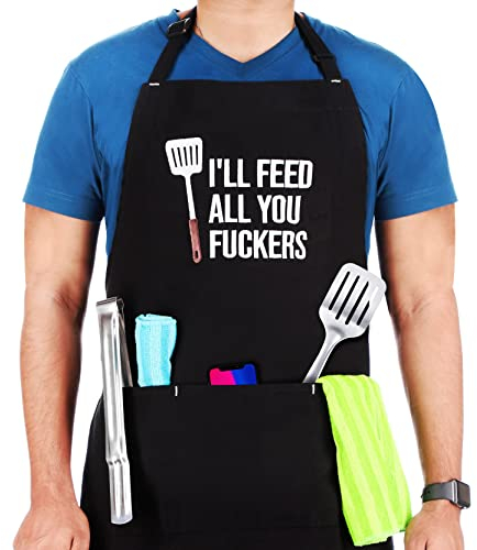 Exzillant - Delantales divertidos bordados para el Día del Padre, cumpleaños, regalos de cocina para papá, hermano, marido, polialgodón, color negro, Negro -, talla única