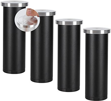 Lot de 4 Pattes de Armoires aluminium Pas de poinçonnage pieds de table basse en verre réglables Meubles Jambes Noir mat Pieds de support Métal meuble de salle de bain meuble TV,Table (20cm)