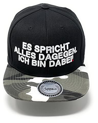 Outfitfabrik Snapback Cap Es spricht Alles dagegen. Ich Bin dabei in schwarz/Camouflage mit 3D-Stick in weiß (Lifestyle, Provokation, Statement, Army, Tarnmuster, camo), verstellbar