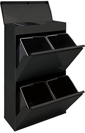 ARREGUI Top CR626-B Mülltrennsystem aus Stahl mit Aufbewahrungsbox mit Deckel | 4 Fächer Mülleimer für die Küche | 4x17 L (68 L) | 4 Fach Abfalleimer | Herausnehmbare Inneneimer mit Griff | schwarz