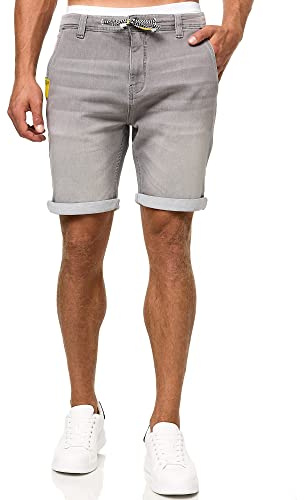 Indicode Herren Azibo Jeans Jogging Shorts mit 4 Taschen | Kurze Denim Hose für Männer Vintage Grey, XL