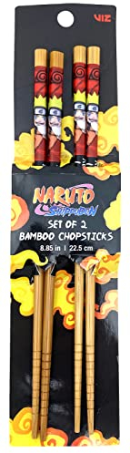 Naruto Shippuden Lot de 2 baguettes officielles Chibi Naruto à collectionner – Comprend 2 ensembles de baguettes assorties en bambou – 22 cm de long
