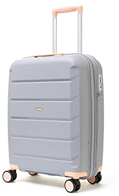 Rock Tulum Small Expandable Hard Shell Cabin Suitcase in Grey - Lightweight & Durable, 360 Swivel Wheels, Telescopic Handle, Impact-Resistant & TSA Combination Lock - 55x40x25cm 3KG