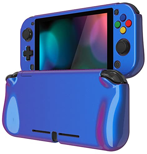 PlayVital ZealProtect Hülle für Nintendo Switch Lite, Case Hülle Schutzhülle Tasche Zubehör, Ergonomische Grip Joycon mit Schutzfolie&Joystick-/Tasten-Kappen für Nintendo Switch Lite(Lila Blau)