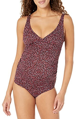 Amazon Essentials Maillot de Bain de Grossesse à Col en V Femme, Rouge Brique Léopard, 46