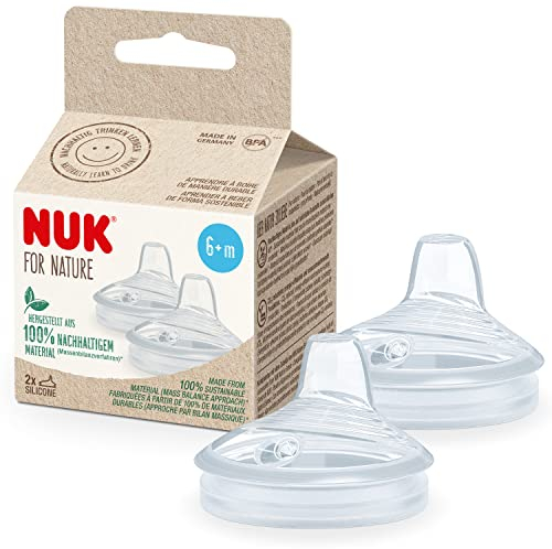 NUK for Nature – Lot de 2 becs verseurs de rechange pour gobelets - 6 à 18 mois - Anti-coliques - Sans BPA