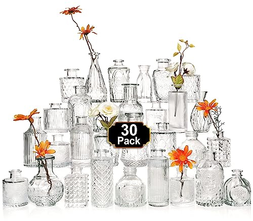 Arme Lot de 30 vases en Verre pour Fleurs, vases à bourgeons Transparents en Vrac, vases Vintage pour centres de Table, Petits vases en Verre pour décorations de Mariage rustiques, décoration Florale