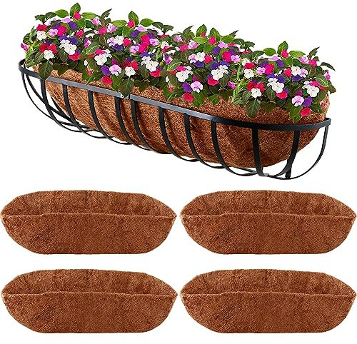 4 Stück Kokosfaser-Einlagen, 61 cm, Hängekorbeinlagen, 100 % natürliche Kokosnussschaleneinlagen für Pflanzgefäße, Fensterkasten, Pflanzgefäßeinsätze für große Töpfe, Trog, Pflanzgefäße,