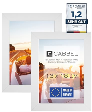 CABBEL Doppelpack (2er Set) Bilderrahmen 13x18 cm, Weiß, stabiles MDF-Holz Rahmen, bruchsicherem Plexi-Glas, zum Aufhängen & Aufstellen, ideal für Fotos/Bilder/Collage