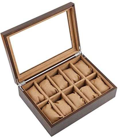 BONOOL Uhrenbox aus Holz, braune Uhren-Aufbewahrungsbox aus Holz mit Sichtfenster, Uhren-Display, Geschenkbox-Halter