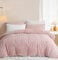 Lanqinglv Housse de Couette Peluche 240x260cm Rose à Rayures Flanelle Furry Fuzzy Fur Hiver Doux Parure de lit 2 Personnes Housse de Couette et 2 taies d'oreiller 65x65cm