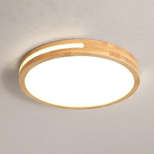 LIGKIN LED Deckenlampe Holz 24W Deckenleuchte Rund 30cm Kaltweißes 6500K Durchmesser Modern Kreatives Design Küchenlampe Lampe Wohnzimmer für Balkon Flur Babyzimmer Schlafzimmer Esszimmer (Weiß)