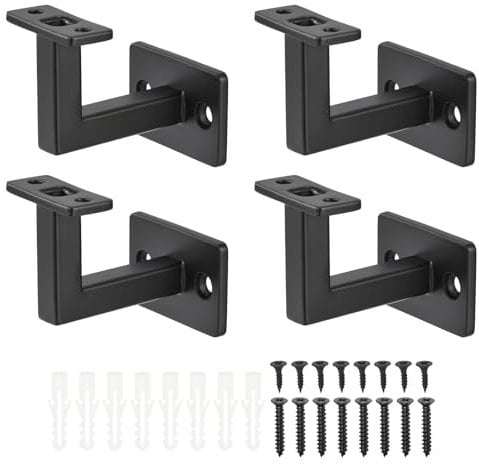 uxcell Black Fixed Swivel Hand Rail Brackets Adjustable Square Hand Rail Brackets for Staircase Stair (4PCS)