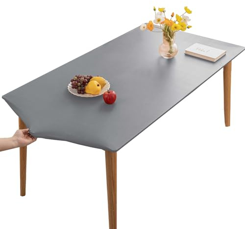 YCDZSW PU-Leder Elastische Tischdecke Gartentischdecke Rechteckig Tischdecke wasserdichte rutschfeste Abwischbar Schmutzabweisend Tischdecke Für Outdoor,Küche Und Esszimmer (Grau,60X120CM)