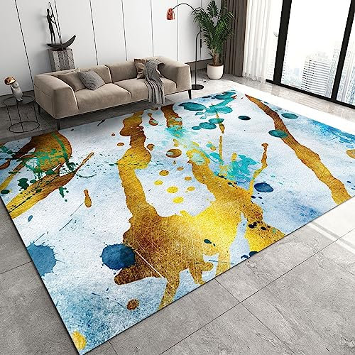 YEMYOR ästhetischer Goldblauer Graffiti-Teppich, Stilvoller Moderner Schlafzimmerteppich, rutschfest Und Leicht Zu Reinigen, Für Kinderzimmer, Wohnzimmer, Flur, Raumdekoration-60x100cm
