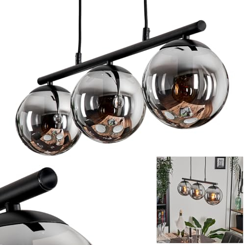 Pendelleuchte Gastor, Hängelampe aus Metall/Glas in Schwarz/Rauchfarben, Leuchte im Vintage/Retro Design mit Schirmen aus Glas (Ø 15 cm), Höhe max. 106,5 cm, 3 x E14, ohne Leuchtmittel