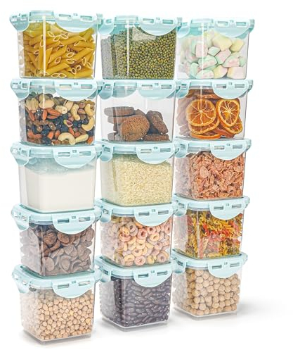 BELLE VOUS Airtight Stackable Plastic Food Storage Containers with Lids (15 Pack) - 650ml Leakproof, BPA-Free, Microwave-Safe Kitchen Pantry Organisation for Cereal, Pasta, Spaghetti, Flour, Rice