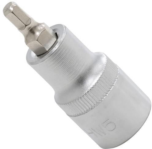 AERZETIX - C71015 - Vaso de destornillador hexagonal 1/2'' monobloque 5mm x 55mm a 6 lados - DIN 3120 - punta para llave de trinquete manual - en acero CR-V 6150 AISI S2 HRC 58-62