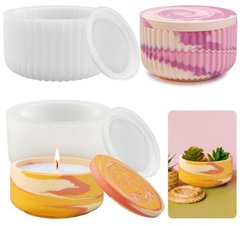 2 Stück Kerzenhalter Silikonform Kerzen Kerzenglas mit Deckel Kerzenhalter Gießform Blumentopf Silikon Teelicht Kerzenständer Gießform Teelichthalter Silikonform Dose Epoxidharz Aufbewahrungsbox