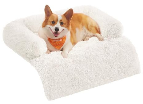 Feandrea FluffyHug Hundebett Plüsch, Hundedecke Sofa, Sofaschutz Hund, Hundekissen, Größe L, für mittelgroße Hunde, 95 x 85 x 16 cm, wolkenweiß PGW222W01