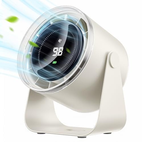 WSKEN Desk Fan with Battery Operated - Matte Quiet Digital Display,100 Speeds 115° Tilt Portable Cooling Rechargeable Fans for Office, Bedroom, Home, Outdoor