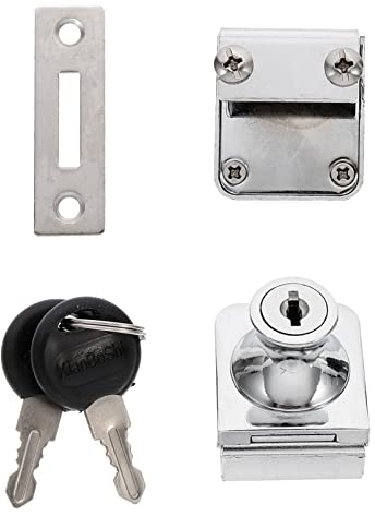 TJLVYCNB Serrure de vitrine Serrures d'armoire en Verre Simple Serrures de vitrine en Verre coulissantes Serrure de vitrine avec Serrure de Porte à clé: loquet en Verre